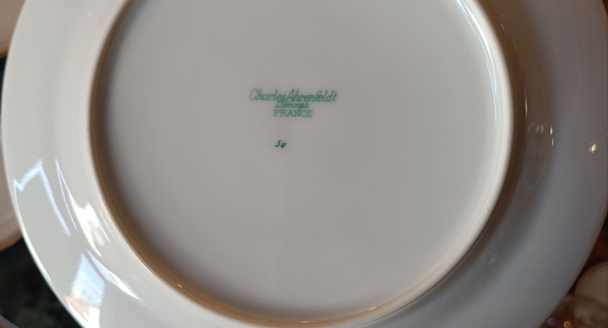 Set Of 6 French Navy Dessert Plates, Limoges Porcelain-photo-1