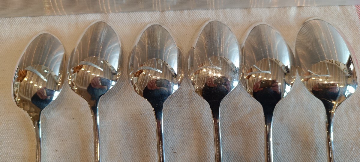 6 Large Silver-plated Marine Nationale Spoons, Cristofle -photo-4