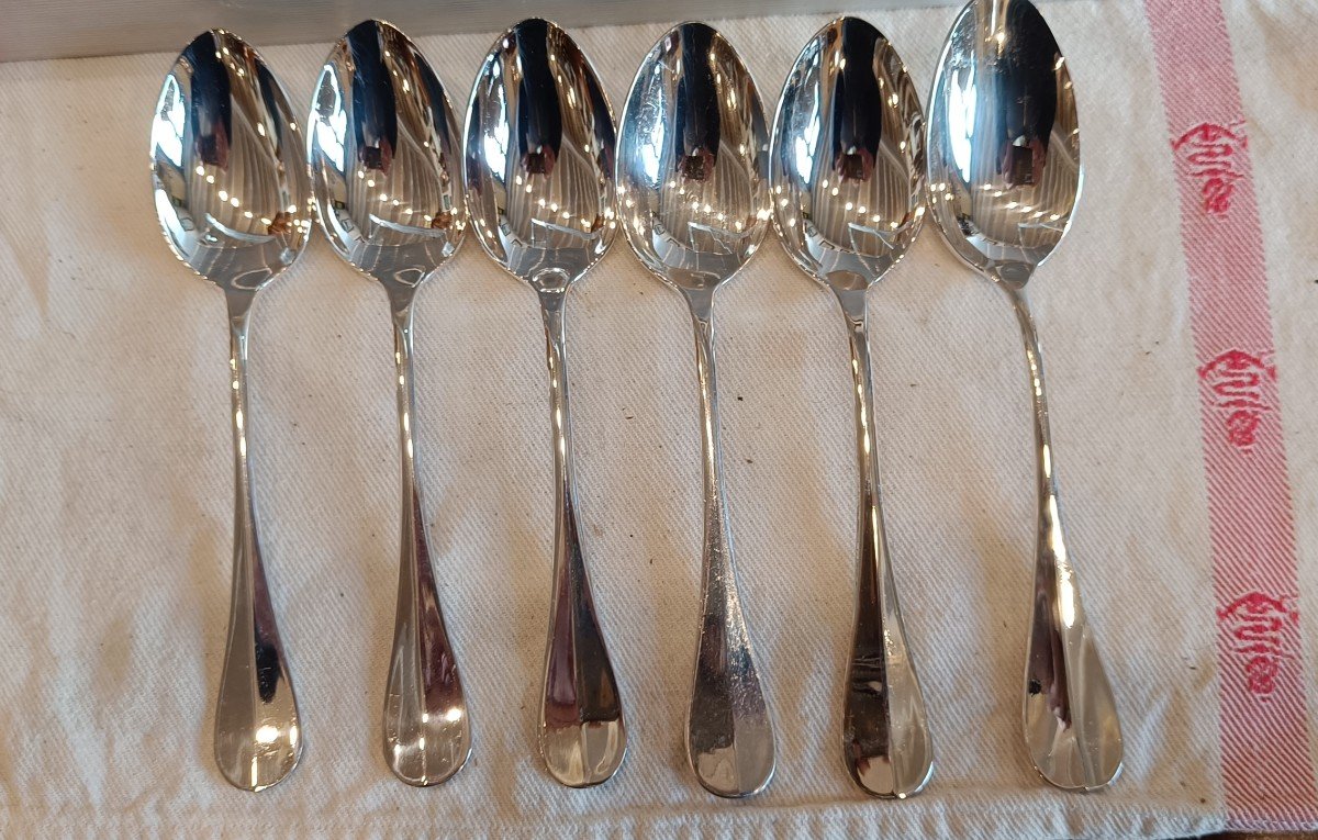 6 Large Silver-plated Marine Nationale Spoons, Cristofle -photo-1