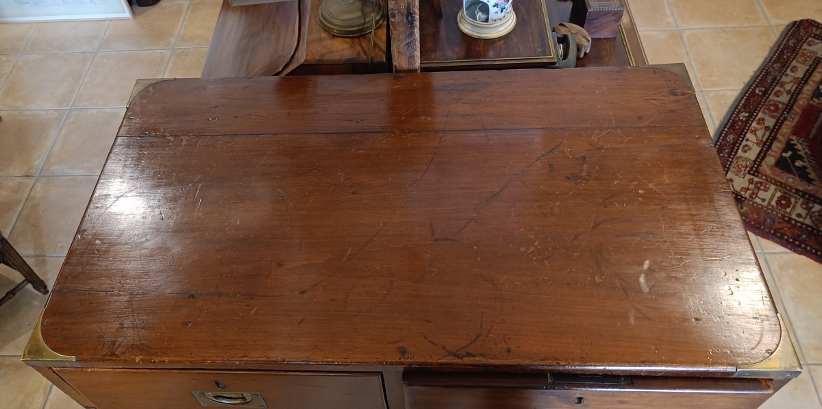 Small 19th Century Officer's Chest Of Drawers, Called Marine, In Mahogany-photo-5