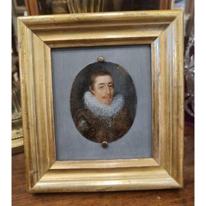 Miniature 17eme Sur Cuivre, Portrait Noble époque Henri Iv