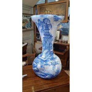 Important 19th Century Vase In St Clément Earthenware In The Chinese Taste From Maison Thomas