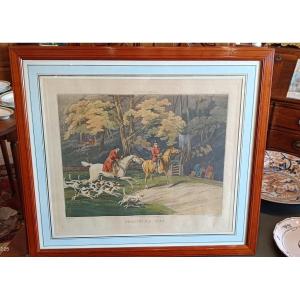 19th Century Framed Engraving, Hunting Scene "alkin, Clark And Dubourg"