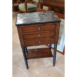 Napoleon III Bedside Table, Marquetry And Blackened Wood 