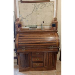 Marine Style Cylinder Desk In Exotic Wood