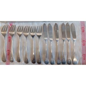 6 Marine Nationale Fish Cutlery, Christofle In Silver Metal