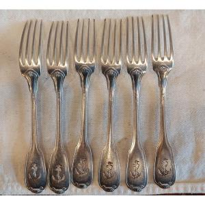 6 Silver-plated Marine Nationale Forks, Boulanger