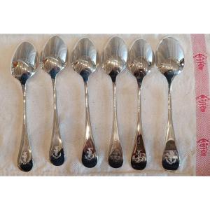 6 Large Silver-plated Marine Nationale Spoons, Cristofle 