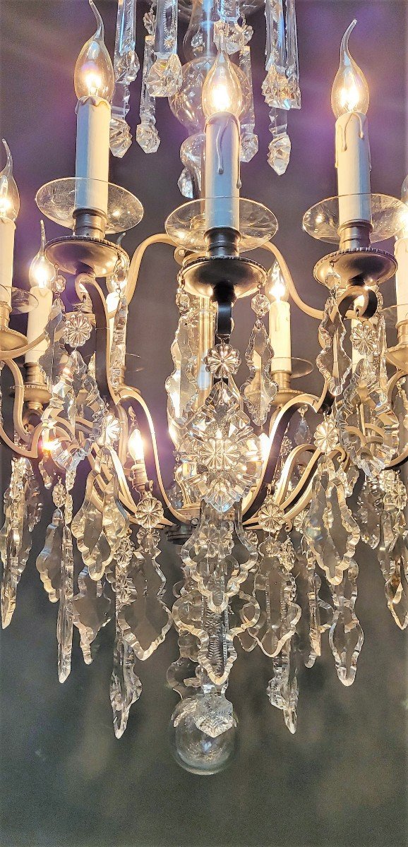 French Chandelier With 12 Light Points, In Silver Bronze.-photo-6