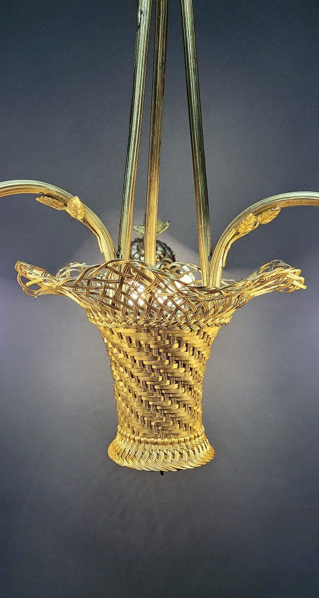 Bronze Basket Chandelier With 3 Lights.-photo-4