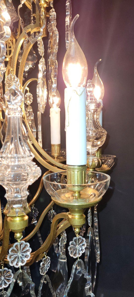 French Chandelier With 9 Light Points And 13 Old Pinnacles.-photo-4