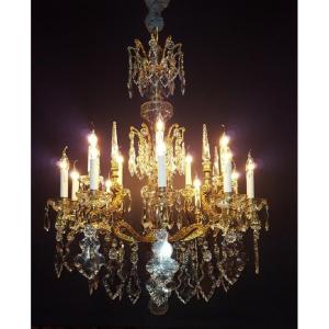 Bronze Chandelier With Baccarat Crystals And 15 Light Points
