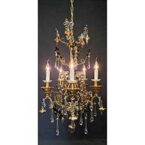 Golden Italian Chandelier With 5 Light Points.