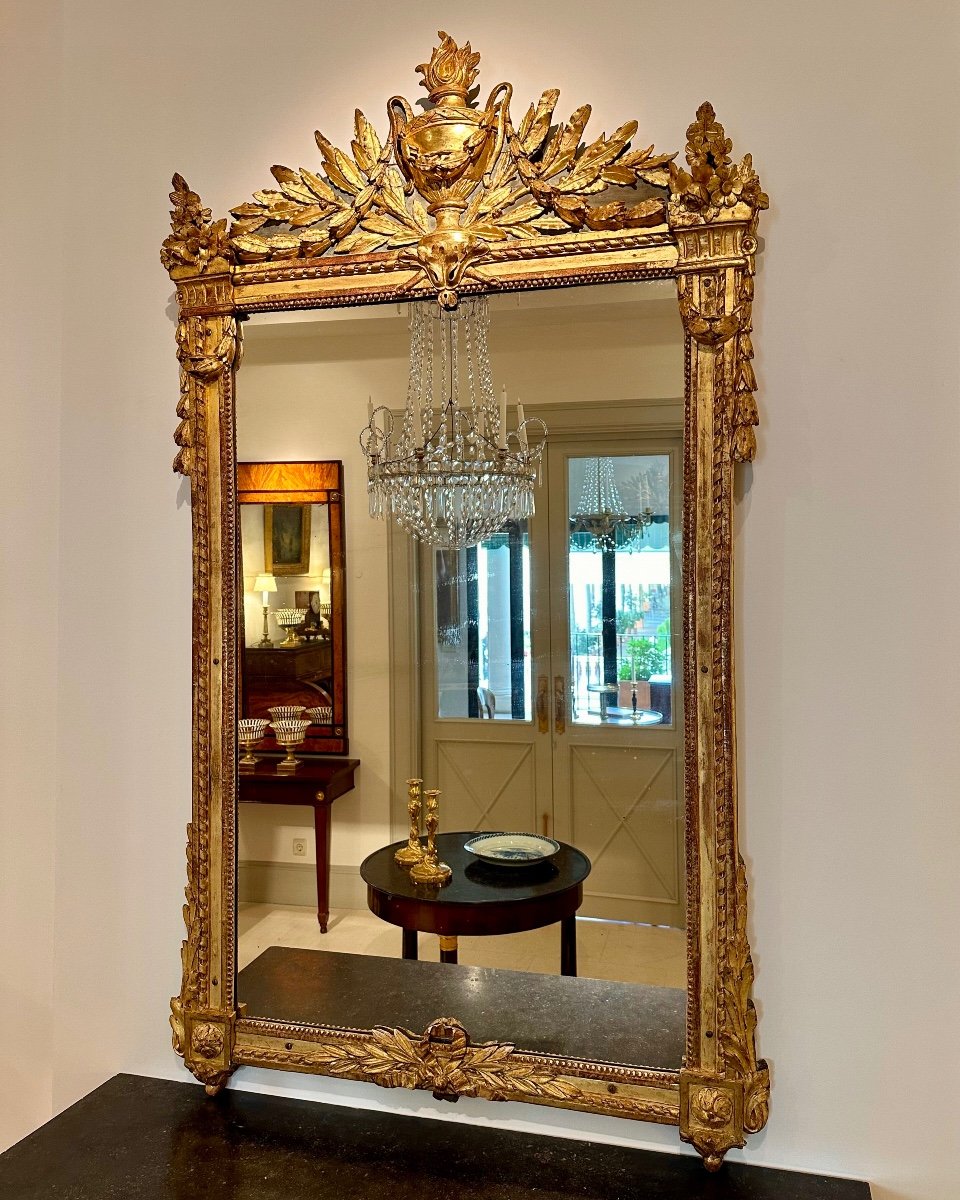 Grand Miroir En Bois Doré d'époque Louis XVI.-photo-2