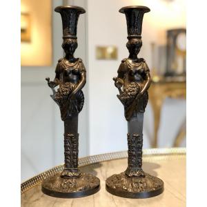Rare Pair Of Wrought Iron Table Candlesticks Attributed To Karl Friedrich Schinkel