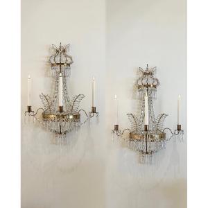 Fine Pair Of Late 18th Century Viennese Cut Glass Sconces.