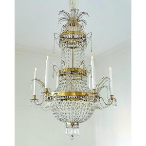 Large Neoclassical Austrian Cut Glass Chandelier