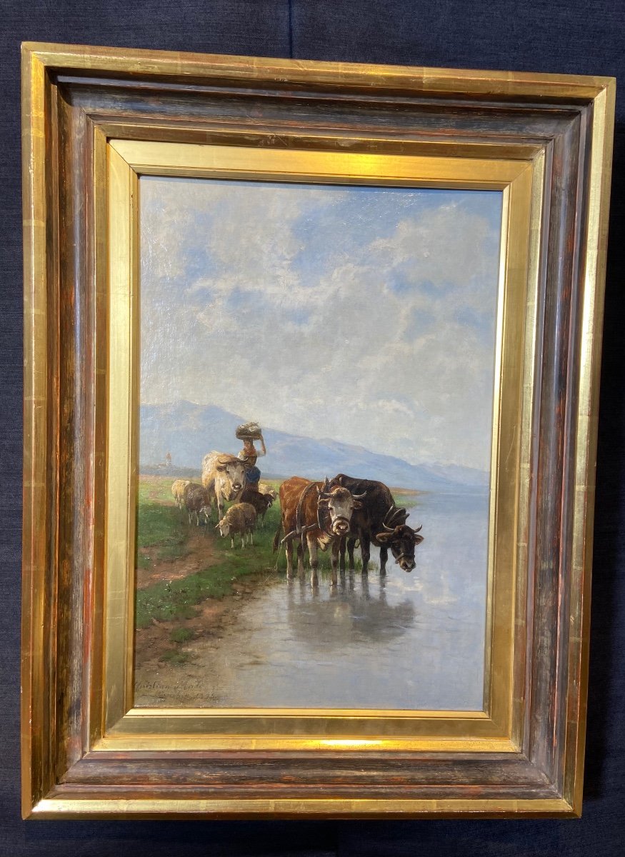 Christian Friedrich Mali (1832 Darthuizen/utrecht - 1906 München) Signed "cattle Herd"-photo-2