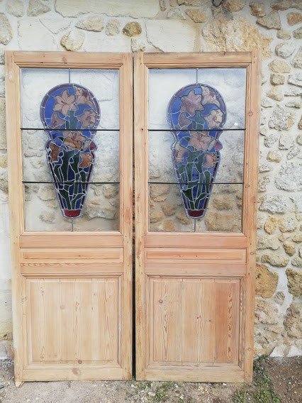 Paire De Portes Avec Vitraux