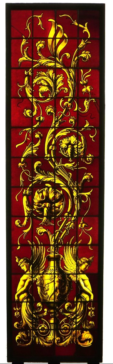 Stained Glass - Stained Glass - Golden Decor On Red Background