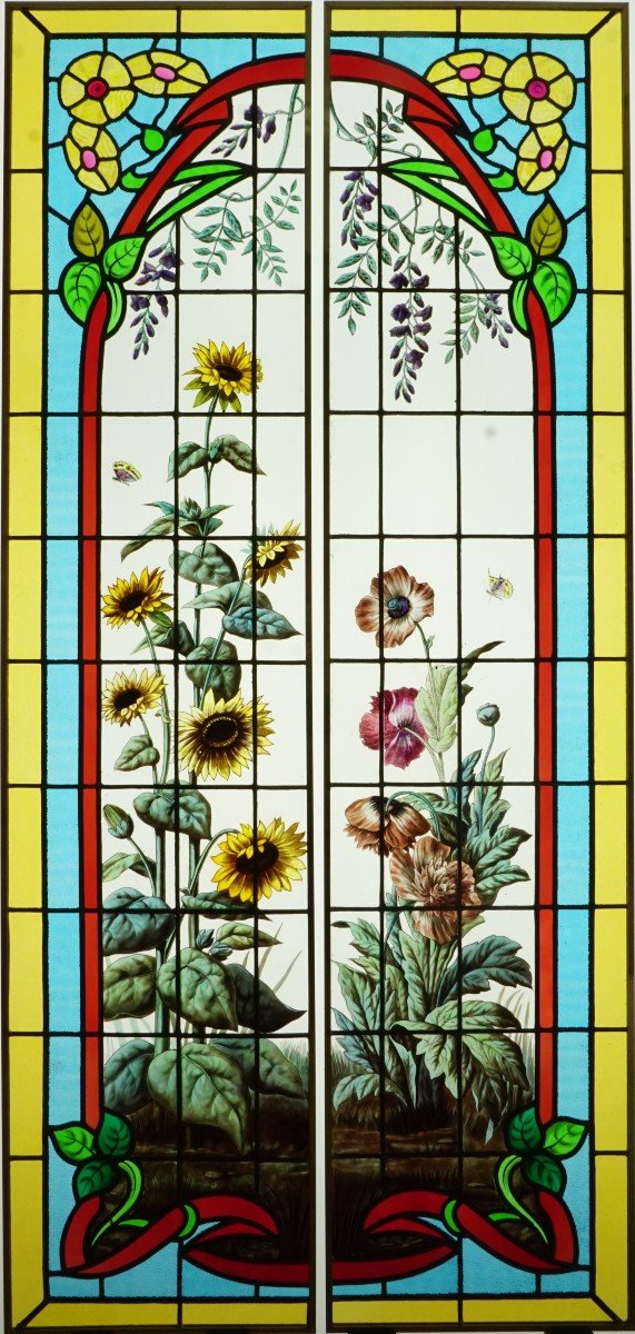 Stained Glass - Stained Glass Windows - Poppies, Sunflowers And Wisteria.