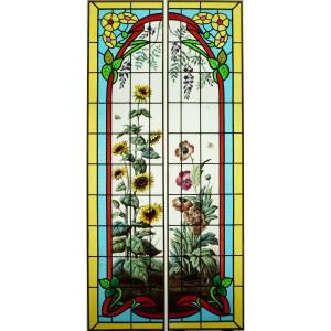 Stained Glass - Stained Glass Windows - Poppies, Sunflowers And Wisteria.