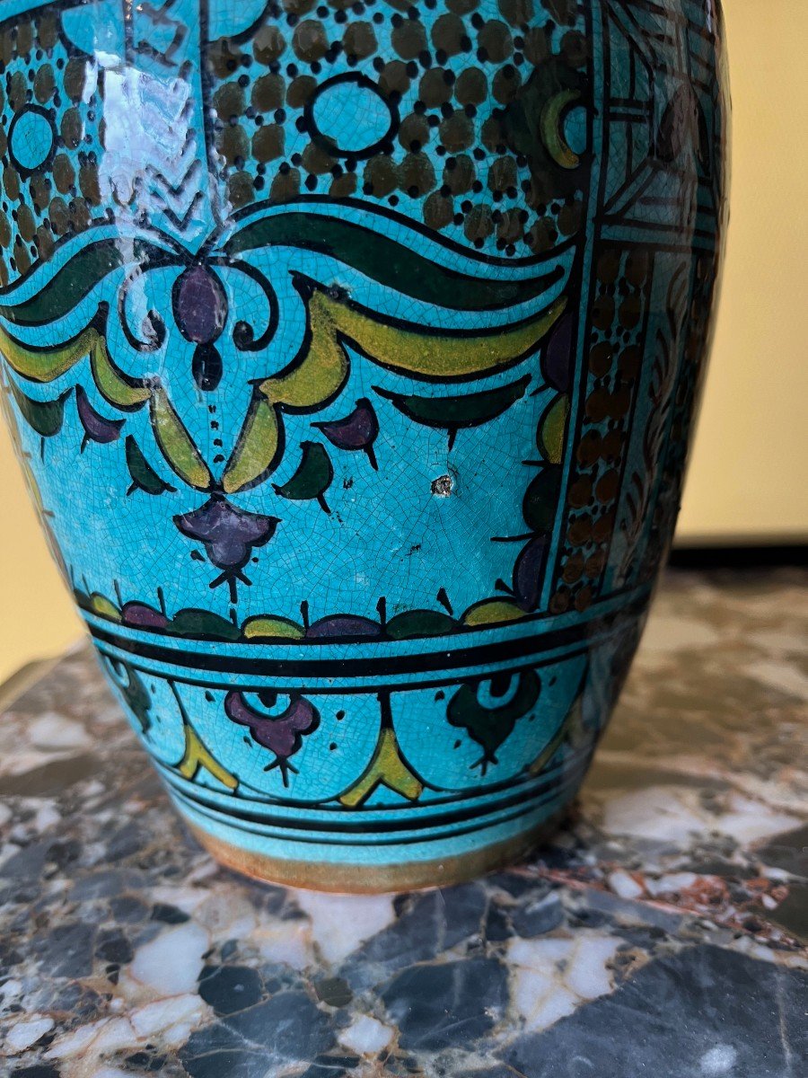 Pot - Middle Eastern Vase In Blue Enameled Ceramic Signed Oriental-photo-3