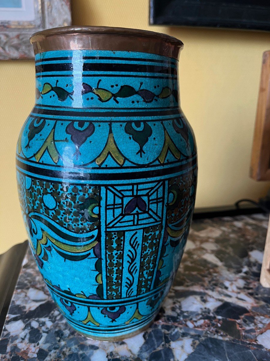 Pot - Middle Eastern Vase In Blue Enameled Ceramic Signed Oriental-photo-4