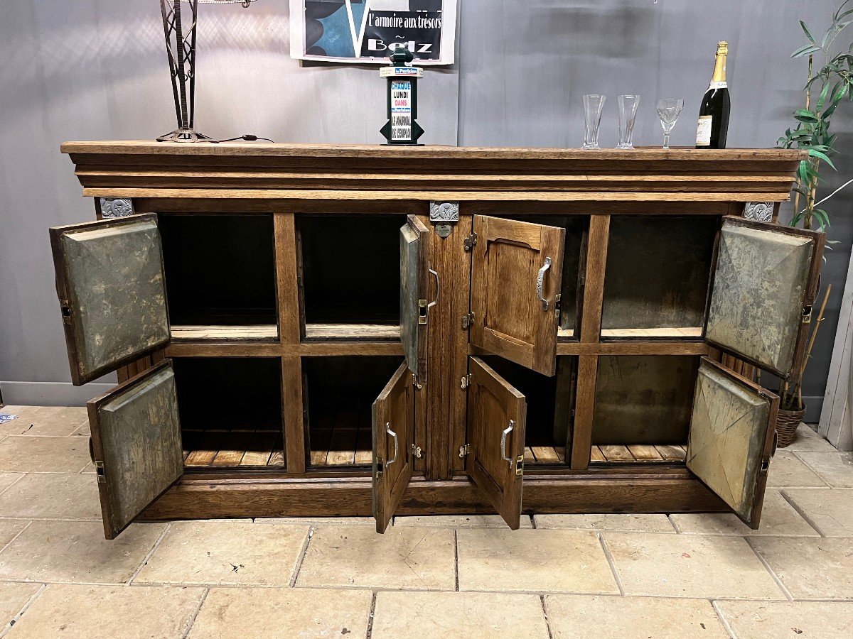 Old Art Deco Bistro Counter In Oak Bar Zinc Cooler -photo-4