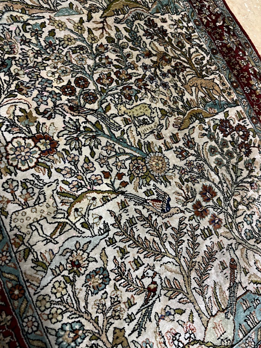 Tapis Turc Hereke En Soie Signé 91 X 61 Tapisserie-photo-2