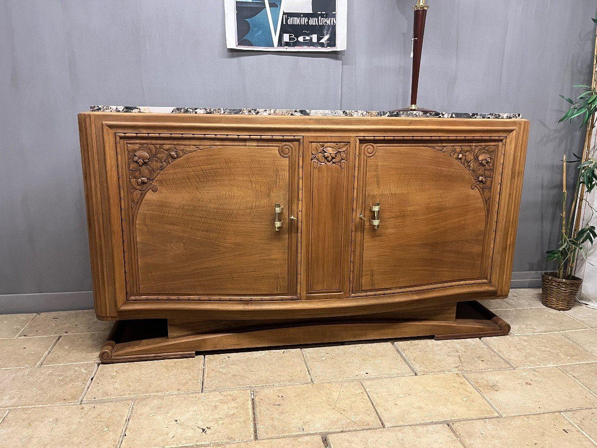 Art Deco Sideboard In Walnut With Marble Top -photo-2