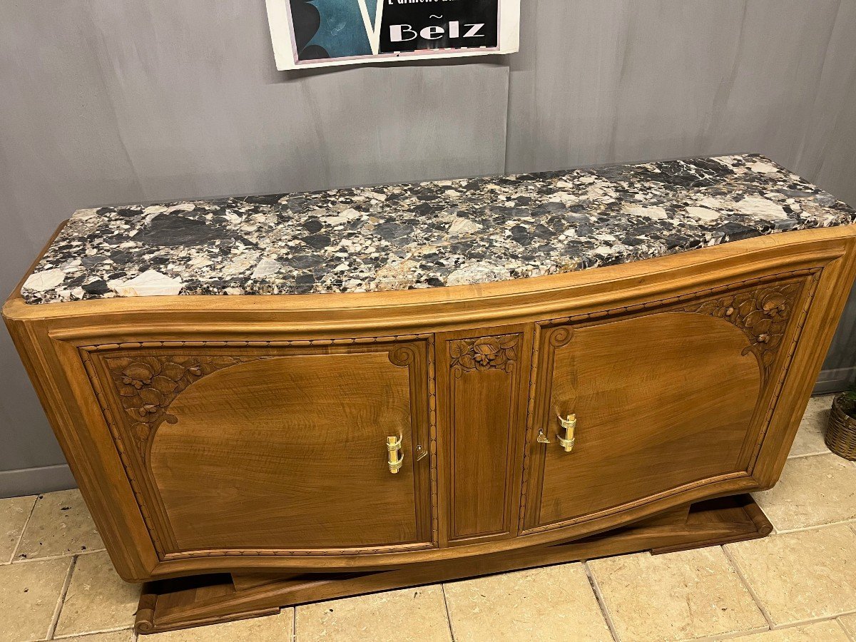 Art Deco Sideboard In Walnut With Marble Top -photo-4