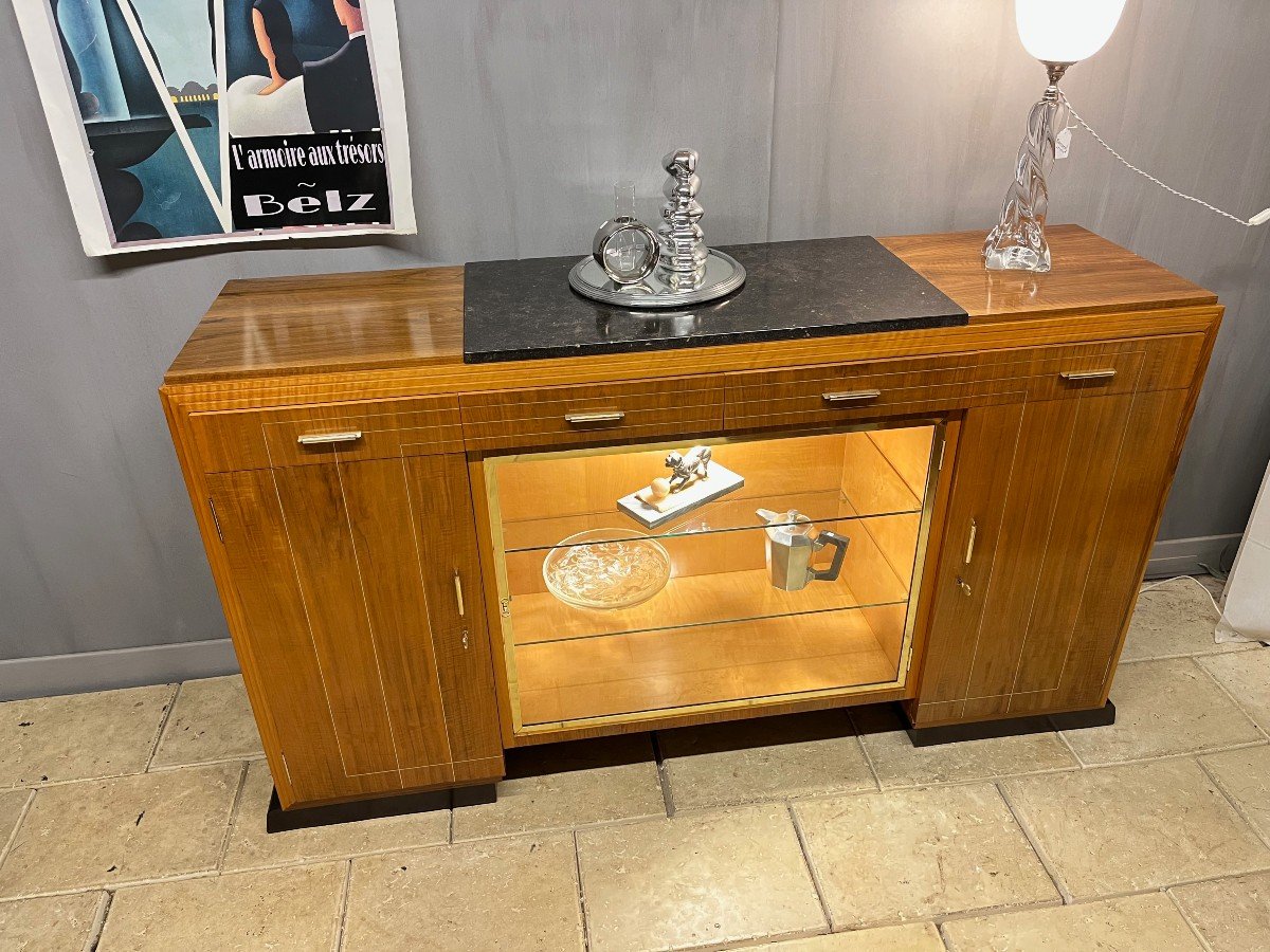 Buffet - Art Deco Sideboard In Walnut Display Cabinet -photo-2