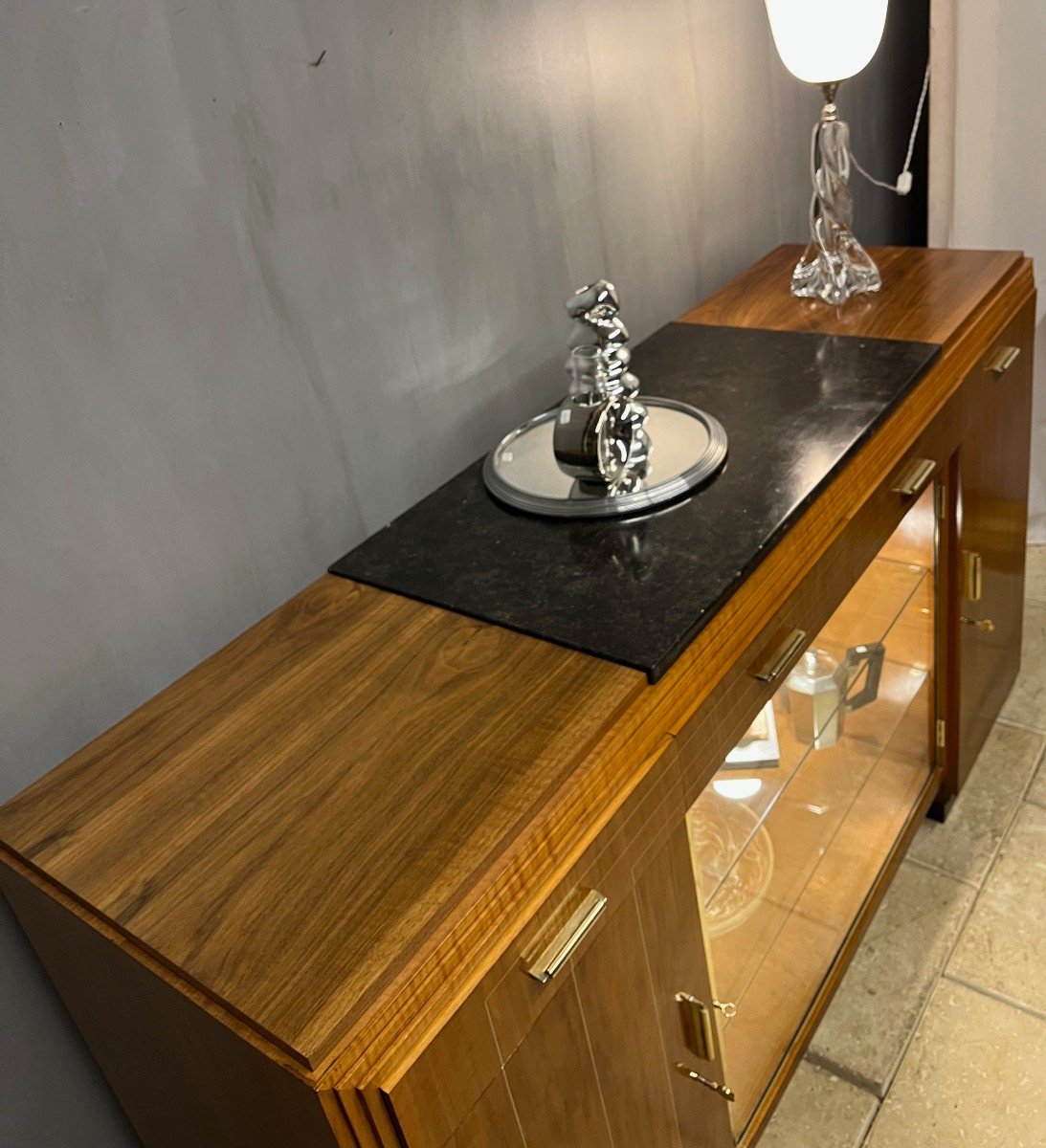 Buffet - Art Deco Sideboard In Walnut Display Cabinet -photo-3