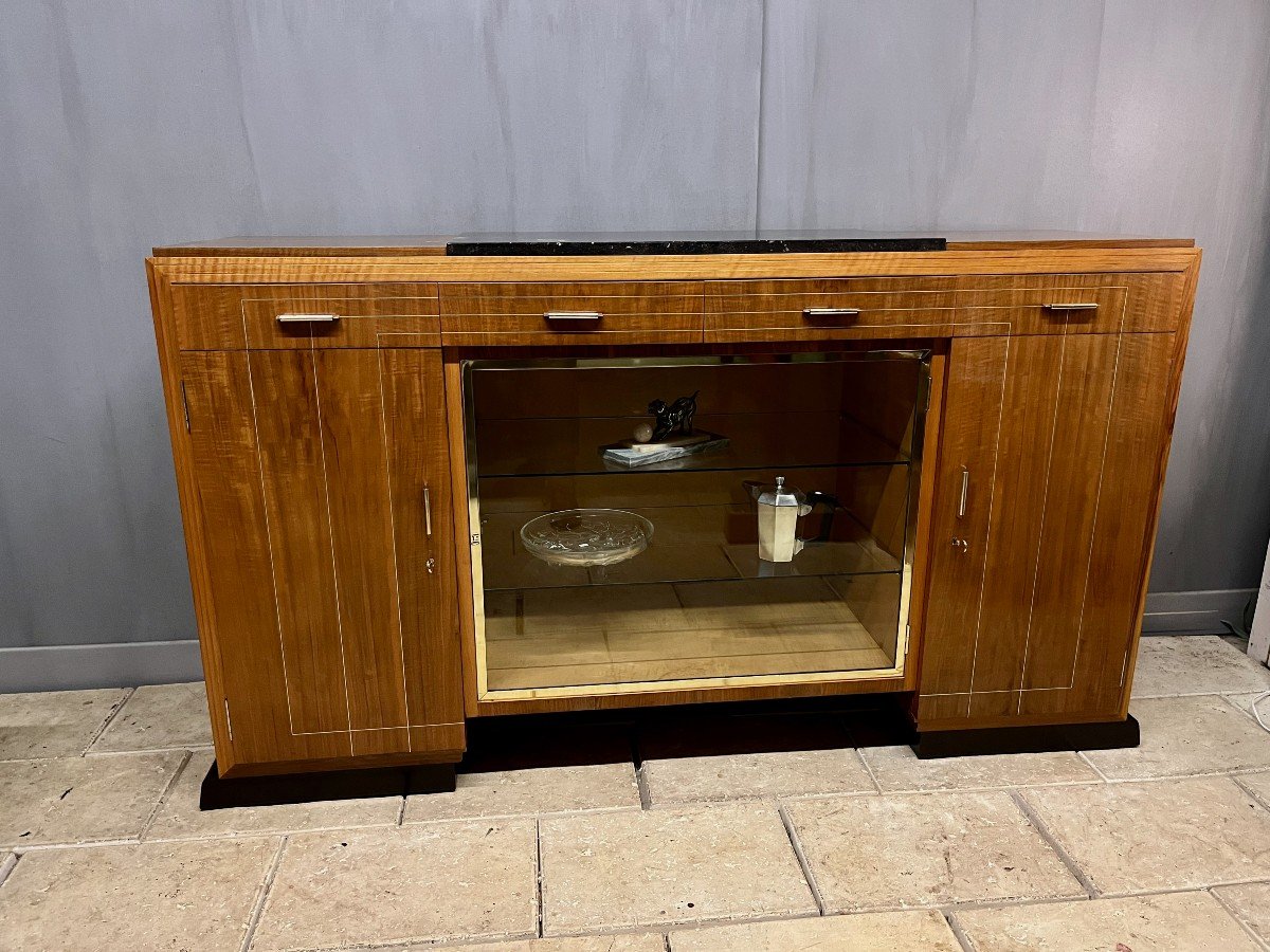 Buffet - Art Deco Sideboard In Walnut Display Cabinet -photo-2