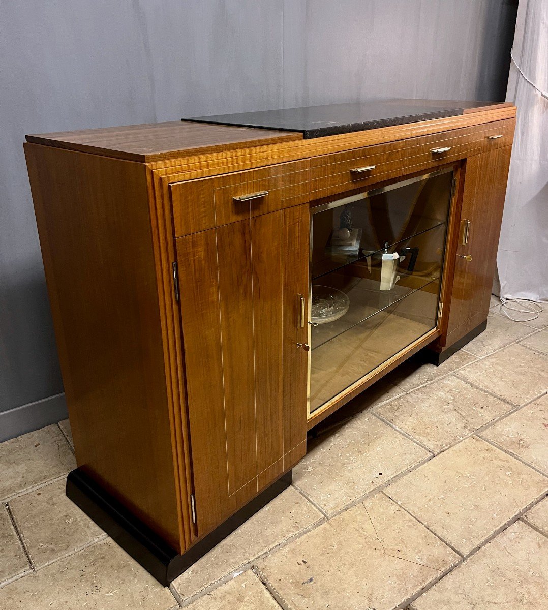 Buffet - Art Deco Sideboard In Walnut Display Cabinet -photo-4