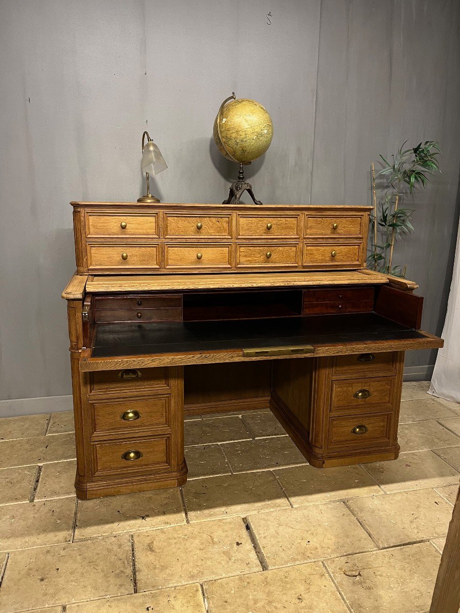 Large Oak Architect's Desk With Pedestals, Drawers, Secretary-photo-2