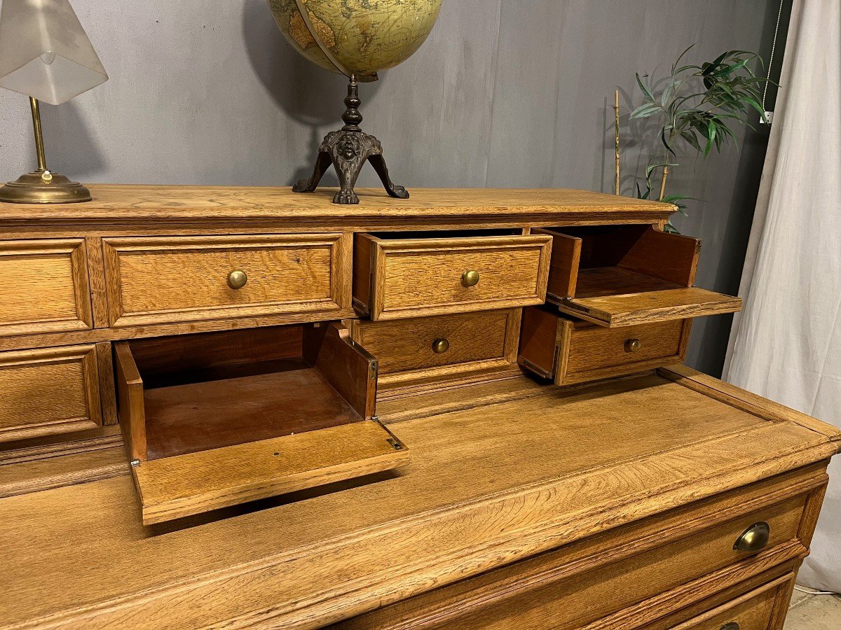 Large Oak Architect's Desk With Pedestals, Drawers, Secretary-photo-4