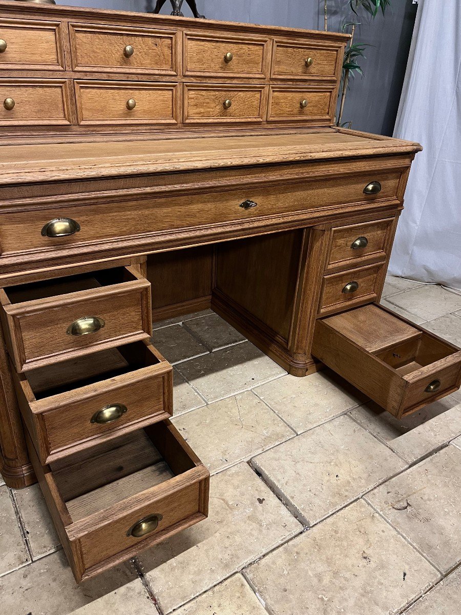 Large Oak Architect's Desk With Pedestals, Drawers, Secretary-photo-1