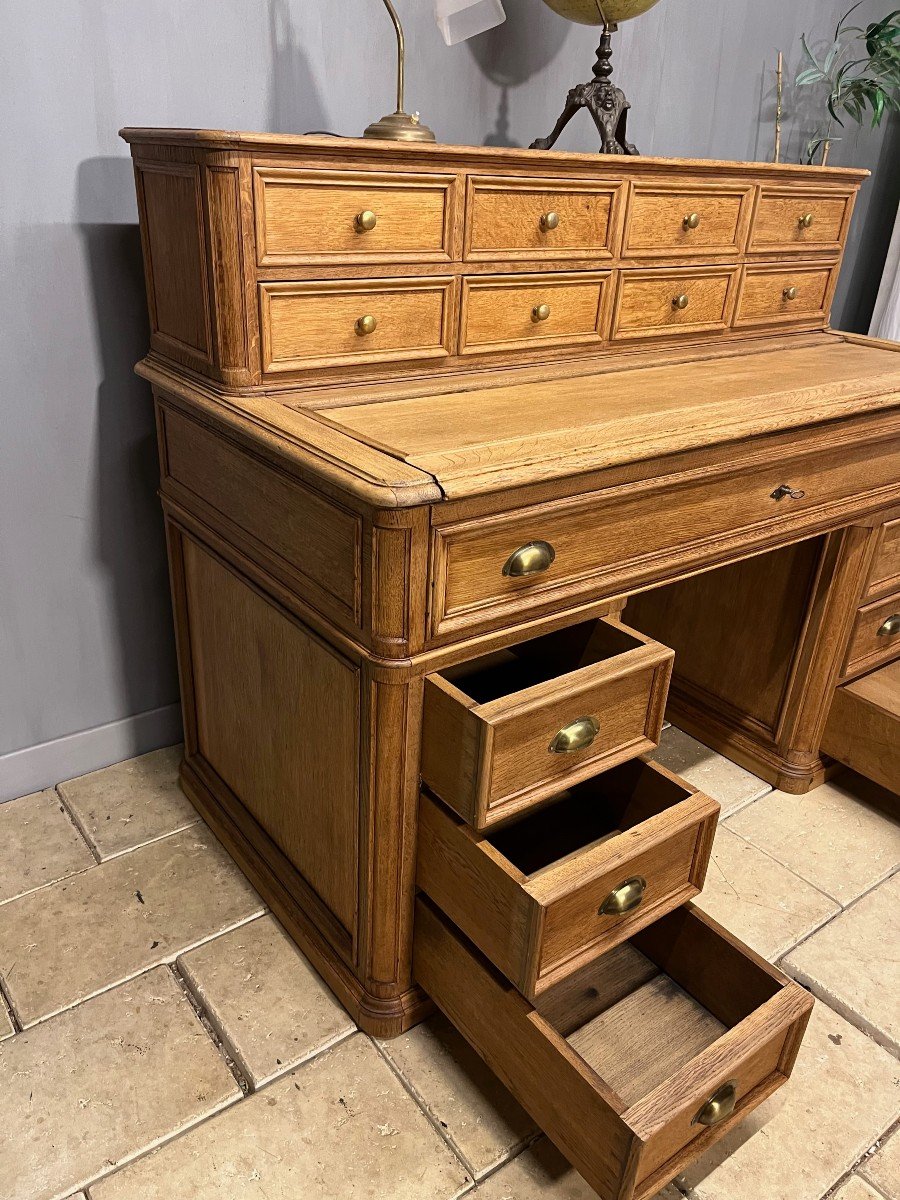 Large Oak Architect's Desk With Pedestals, Drawers, Secretary-photo-2