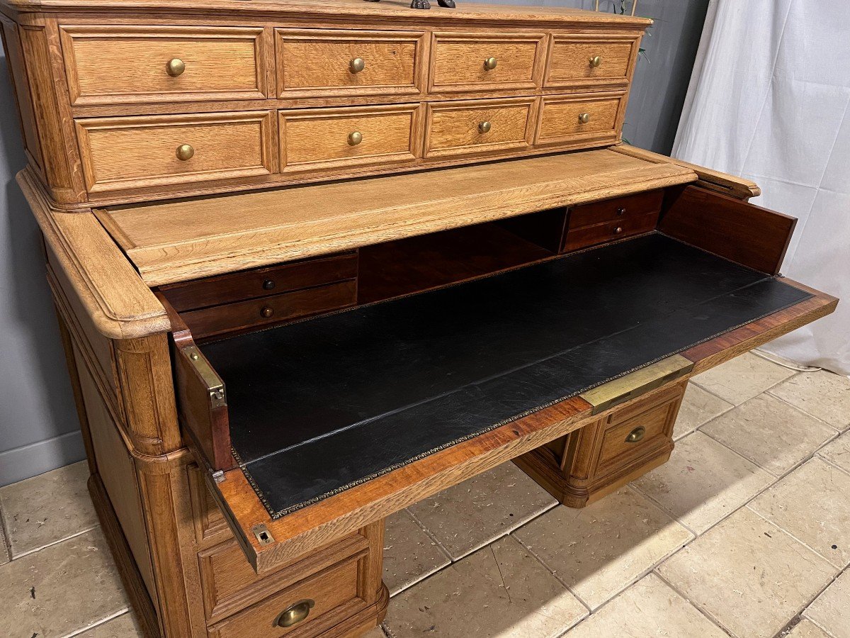 Large Oak Architect's Desk With Pedestals, Drawers, Secretary-photo-3