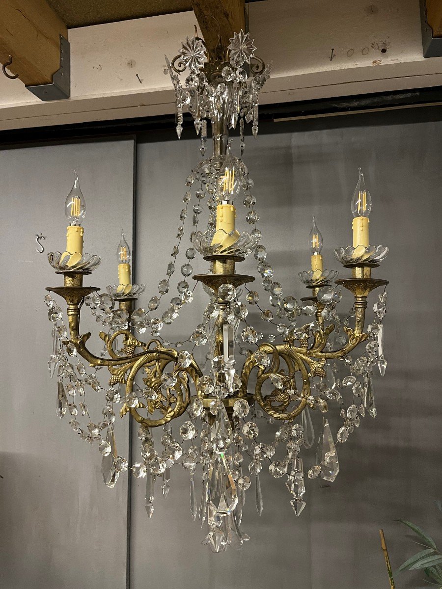 Large Chandelier With Crystal And Bronze Tassels Height. 100