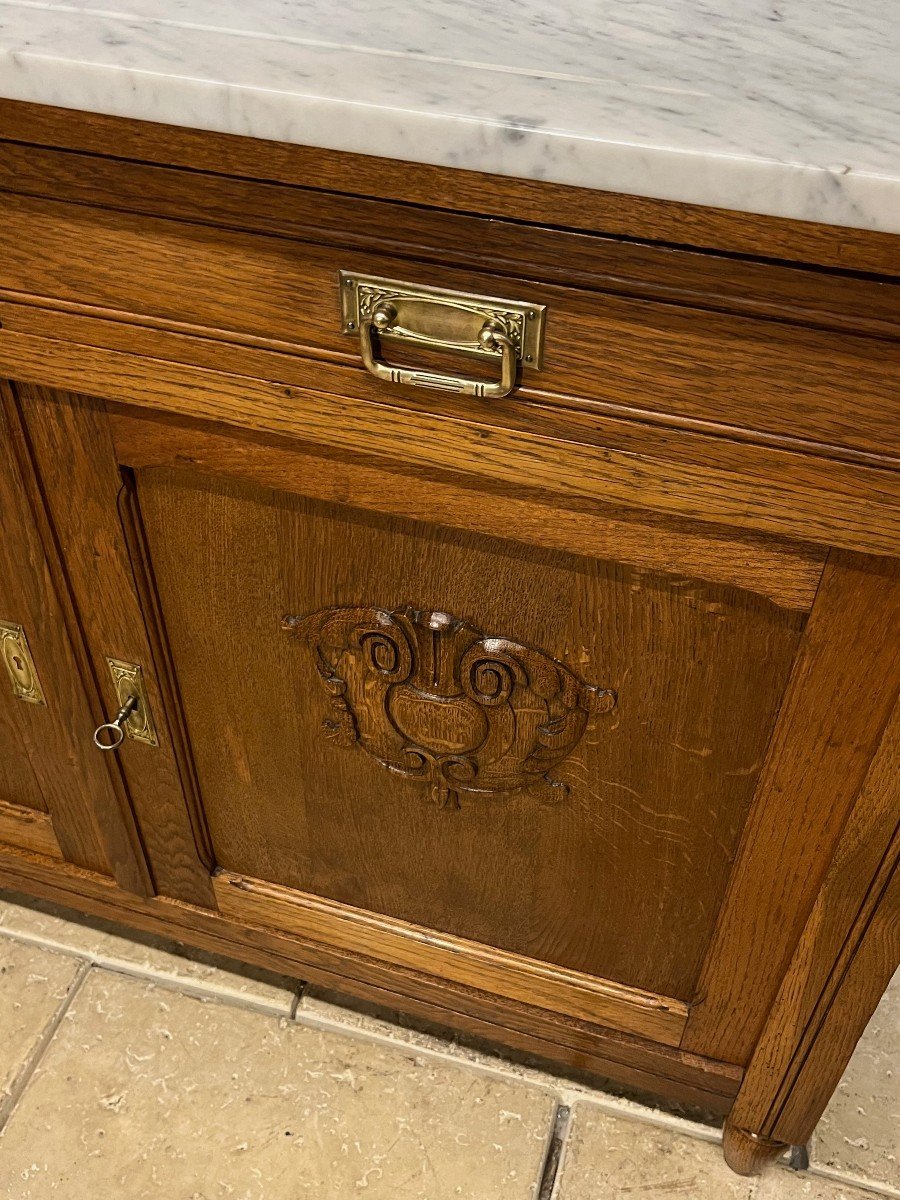 Meuble De Salle De Bains - Toilette En Chêne Et Marbre  Miroir Psyché-photo-2