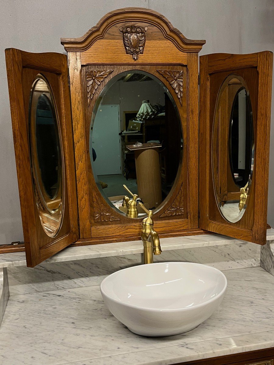 Meuble De Salle De Bains - Toilette En Chêne Et Marbre  Miroir Psyché-photo-4