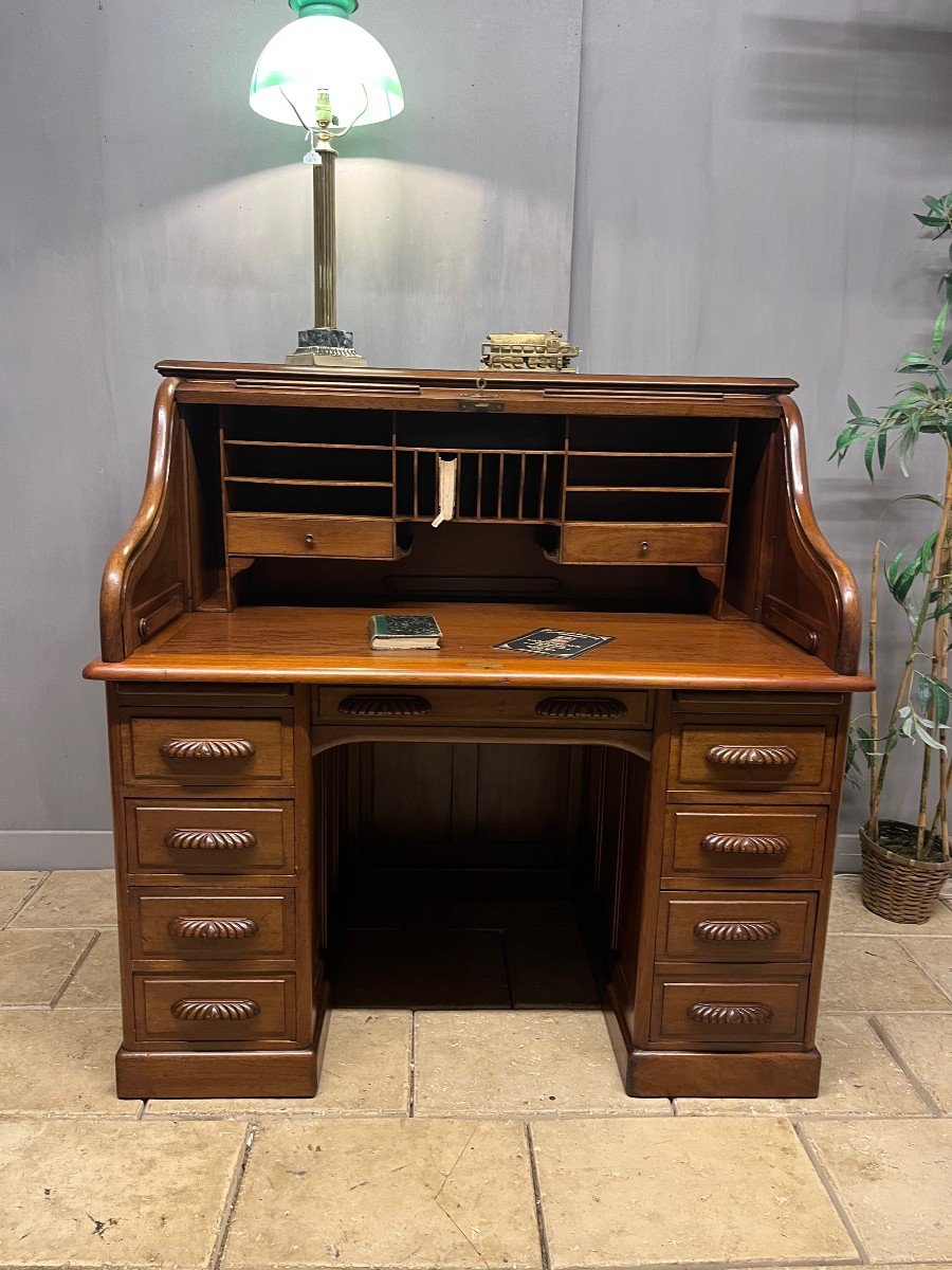 American Desk In Blond Mahogany With Cylinder -photo-3