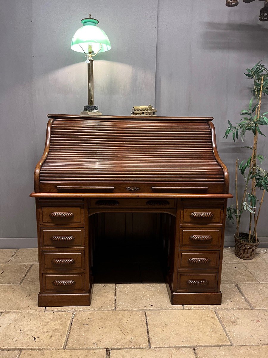 American Desk In Blond Mahogany With Cylinder -photo-4