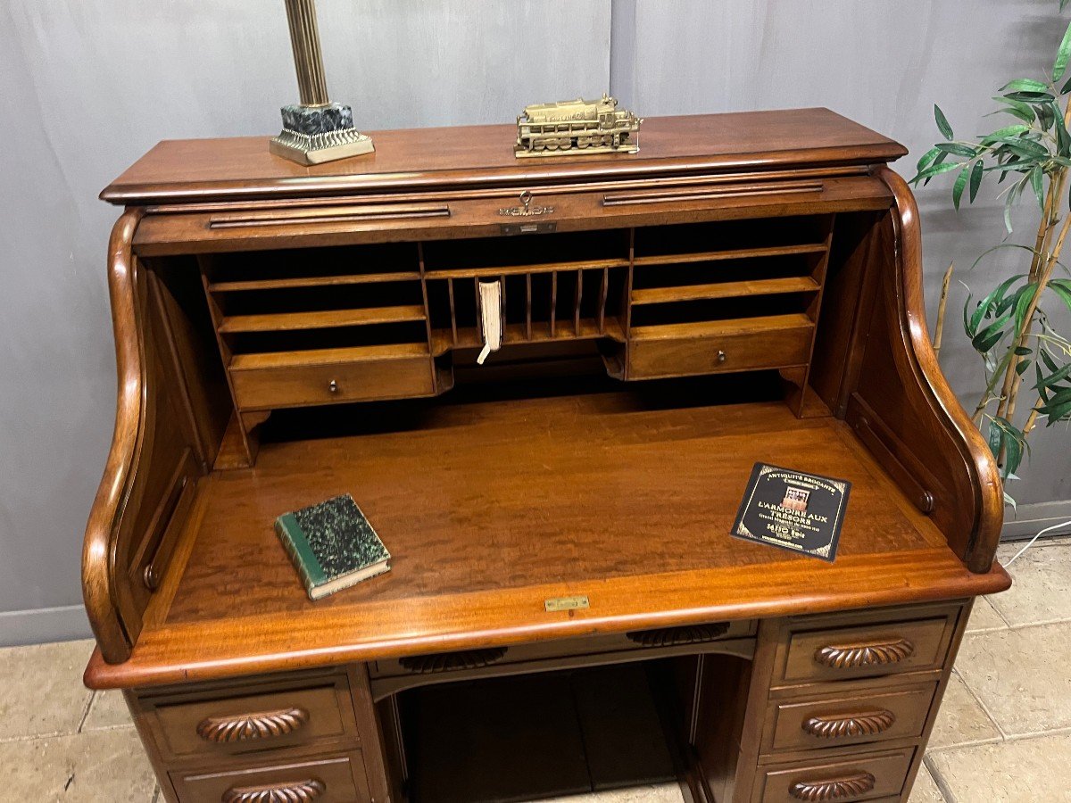 American Desk In Blond Mahogany With Cylinder -photo-2