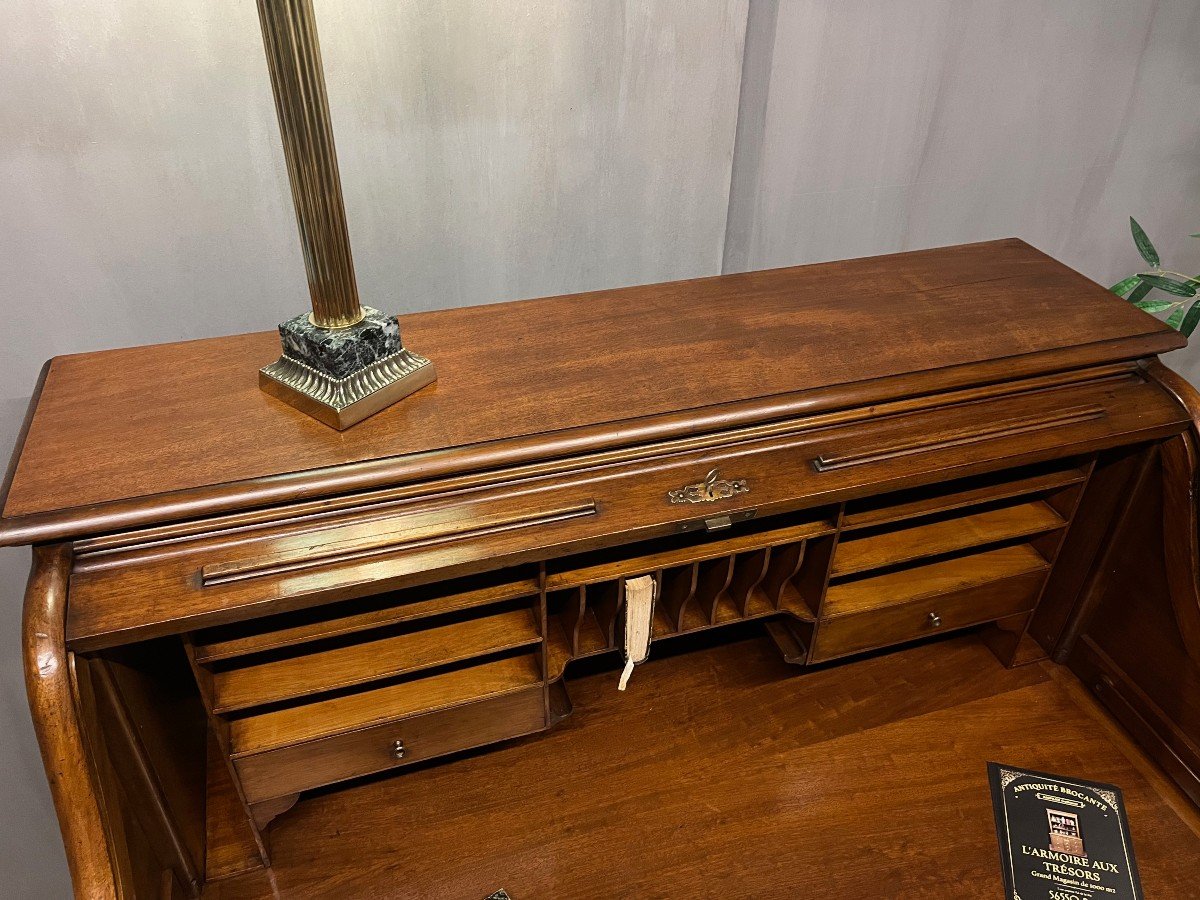 American Desk In Blond Mahogany With Cylinder -photo-5