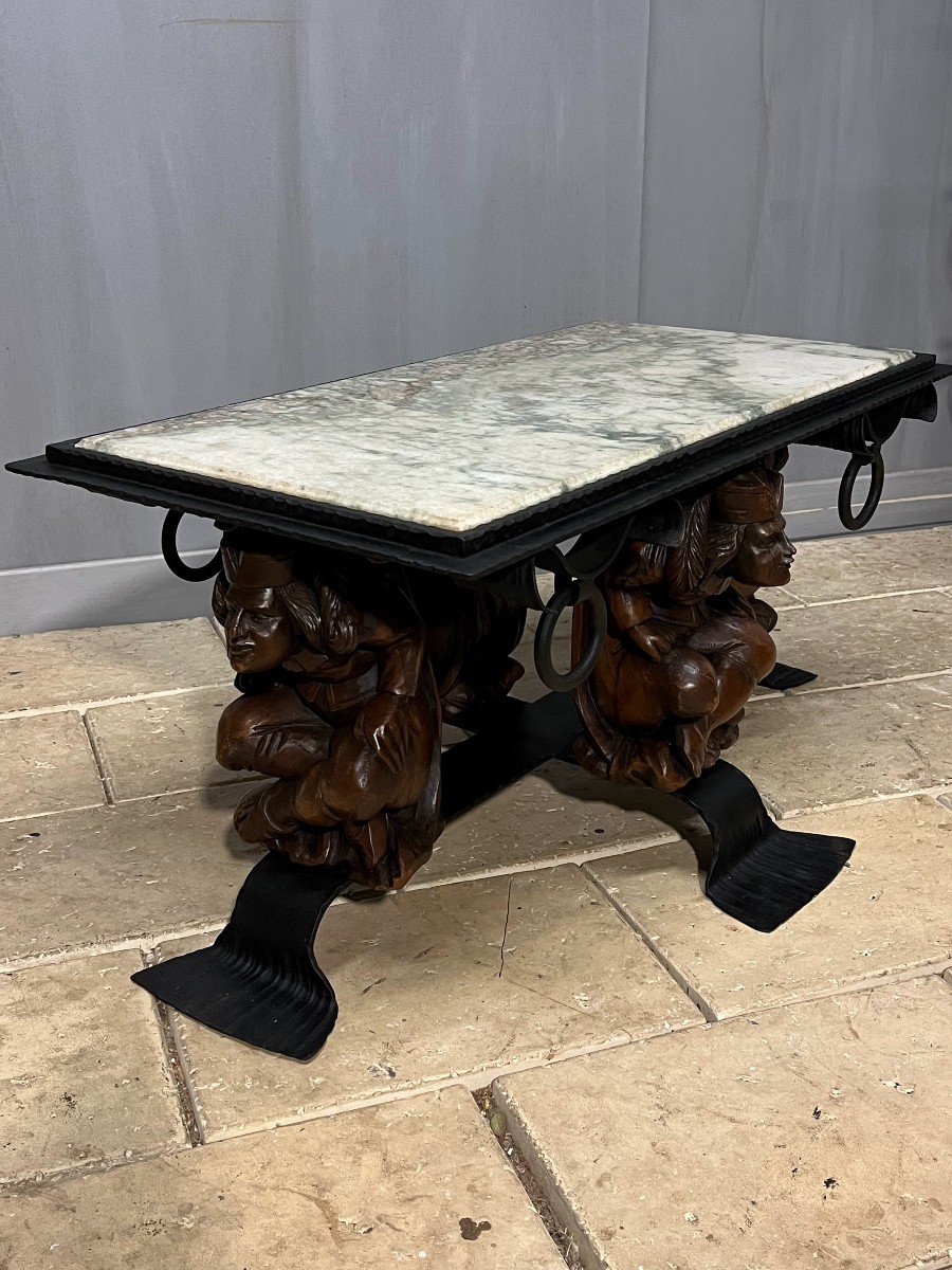 Wrought Iron And Marble Coffee Table By Jm Rothschild – 1950-photo-4