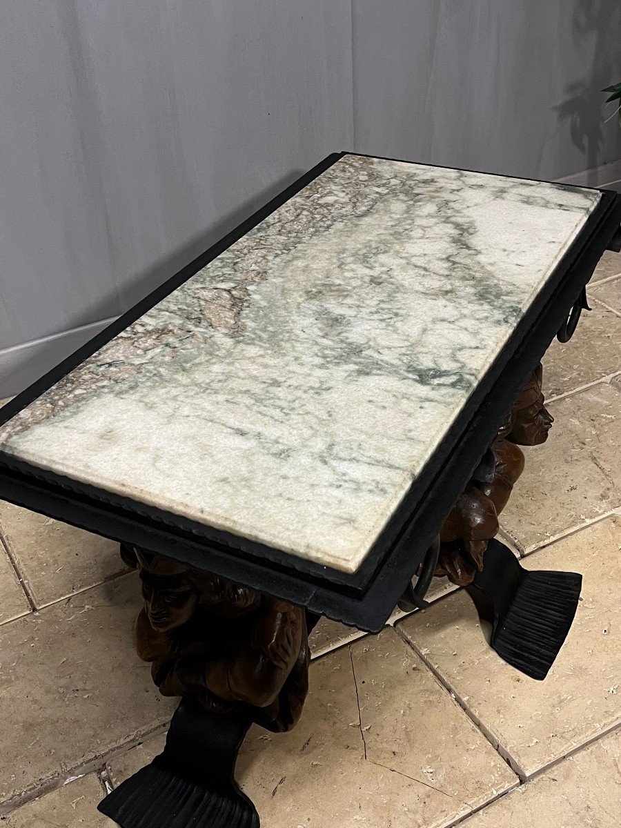 Wrought Iron And Marble Coffee Table By Jm Rothschild – 1950-photo-1